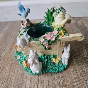 Cracker Barrel Easter Bunnies & Birdies Garden Cart Votive/Tealigh Candle Holder